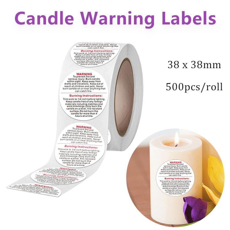 Candle Warning Label - 500/1000 pièces étiquettes d'avertissement de bougie