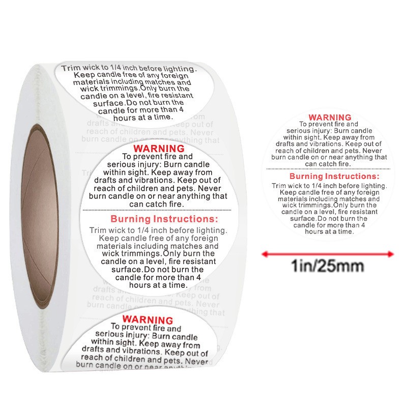 Candle Warning Label - Étiquettes d'avertissement pour bougies blanches, 500